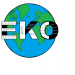Logo-napis EKO na tle modelu Ziemi